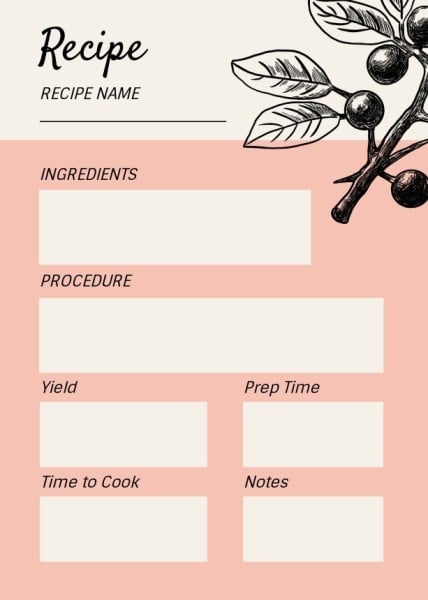 Pink And Beige Olive Pattern Recipe Card Recipe Card