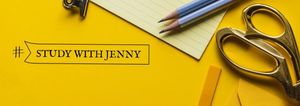 stydy, notebook, scissor, Yellow Background Tumblr Banner Template