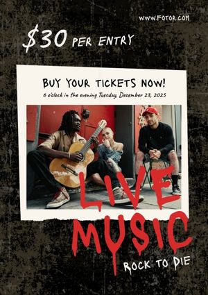 live show, live music, music show, Black Live Rock Music Poster Template