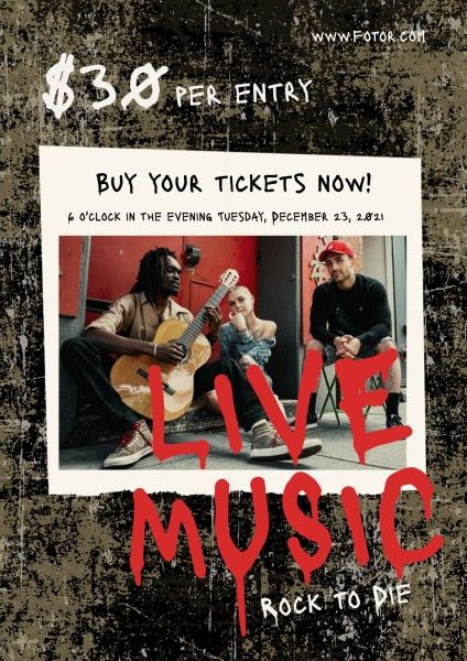 tickets, classic, men, Black Live Rock Music Poster Template