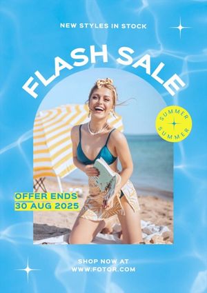 promotion, summer sale, shop, Blue Modern Summer Fashion Flash Sale Poster Template