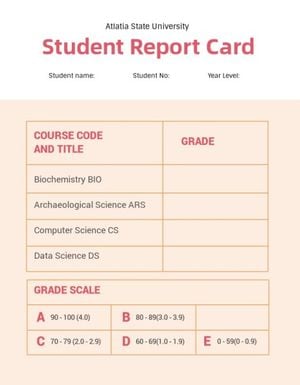 ピンク学生レポートカード 成績表