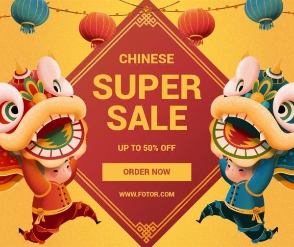 traditional chinese new year, year of the tiger, 2022, Yellow Chinese New Year Sale Facebook Post Template