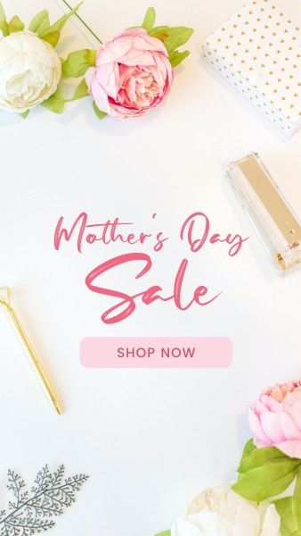 mothers day, mother day, promotion, White And Pink Minimal Mother's Day Sale Instagram Story Template