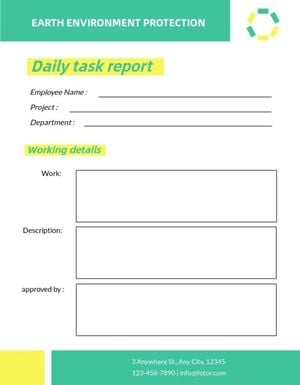 task, simple, modern, Green & Yellow Minimalist Work Progress Daily Report Template