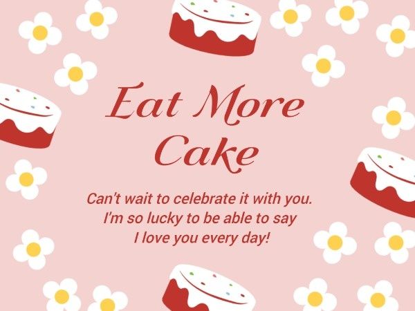 happy birthday, greeting, wishing, Pink Flower And Cute Cake Birthday Card Template