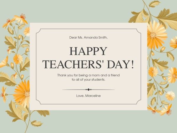 Soft Green And Yellow Classic Floral Teachers' Day Card