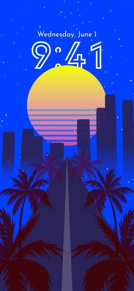 lock screen, road, ios16, Blue Illustration City Moon Night Phone Wallpaper Template