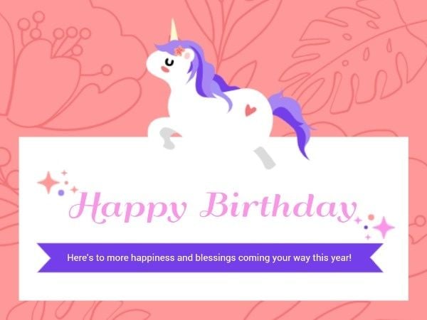 happy birthday, greeting, wishing, Cute Pink Unicorn Birthday Card Template