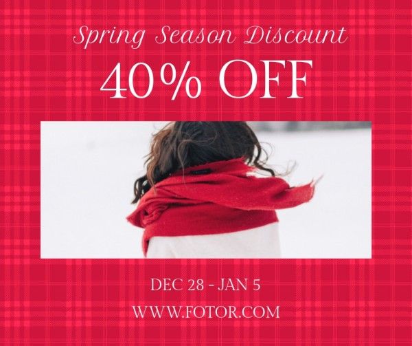 social media, new year, scarf, Red Spring Discount Sale  Facebook Post Template