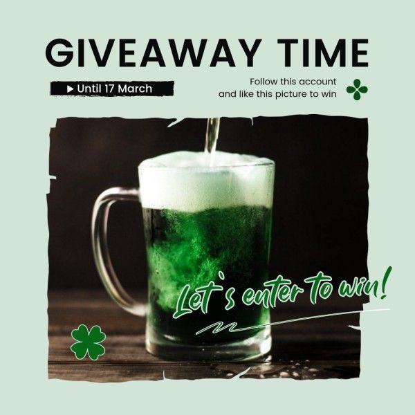 promotion, promo, st patricks day, Green Saint Patricks Day Beer Giveaway Instagram Post Template