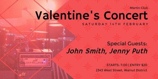 couple, lover, love, Red Valentine's Day Concert Twitter Post Template