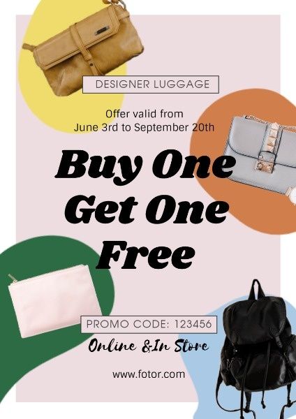 discount, advertising, shop, Buy One Get Free Fashion Bag Sale Poster Template