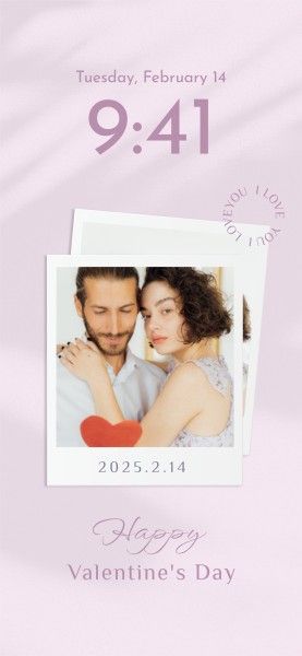 lock screen, love, polaroid, Soft Purple Valentine's Day Photo Collage Phone Wallpaper Template