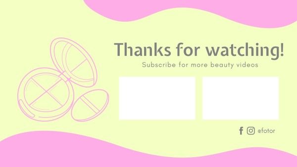 end cards, cosmetic, makeup, Pink And Yellow Beauty Video Subscribe Youtube End Screen Template