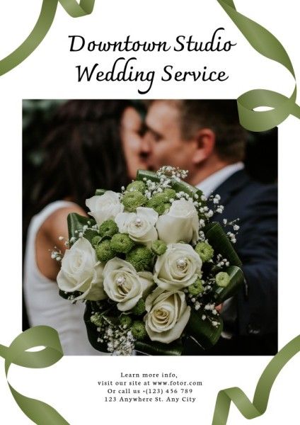 白色和绿色现代婚礼服务 宣传单