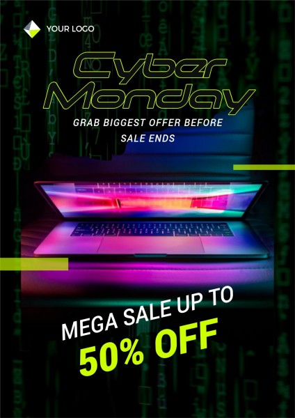 Gradient Neon Cyber Monday Online Shopping Pormotion Laptop 英文海报