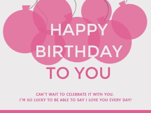 happy birthday, greeting, wishing, Pink Balloon Birthday Card Template