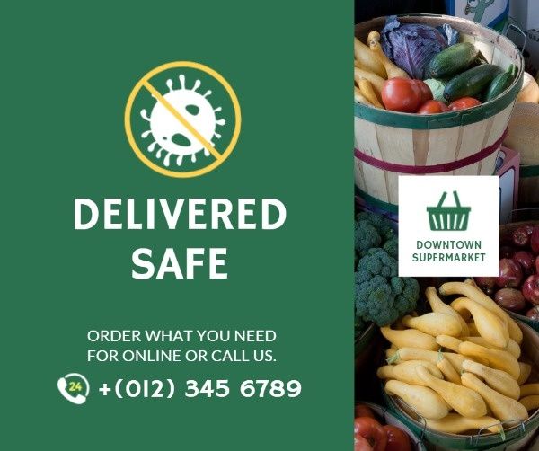 delivered, vegetable, order online, Green Grocery Store Delivery Service Facebook Post Template