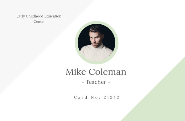 Simple Light Green And White Teacher ID Card ID Card