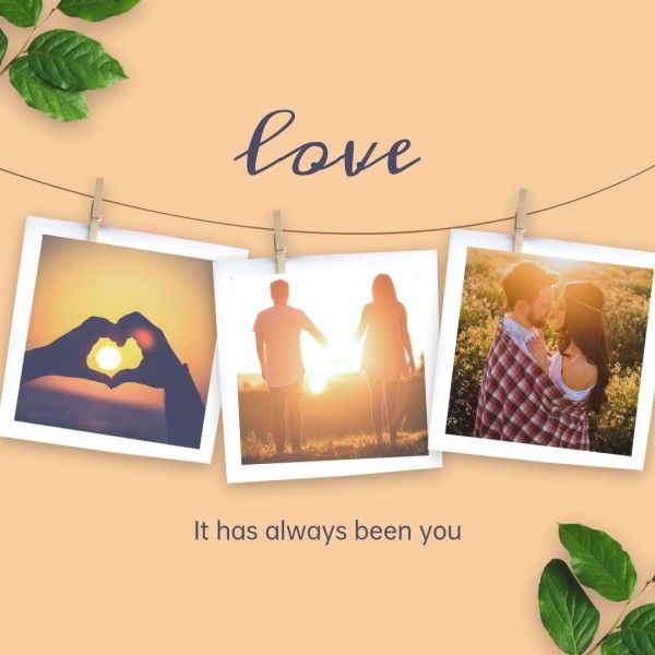 love, couple, valentine, Orange Polaroid Modern Collage Photo Collage (Square) Template