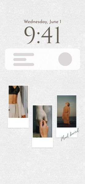 lock screen, ios16, fashion, Gray Minimal Moodboard Photo Collage Phone Wallpaper Template