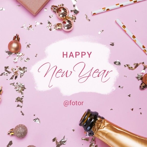 photo, elegant, holiday, Pink Celebration Happy New Year Instagram Post Template
