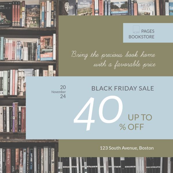 bookstore, 折扣, promotion, Black Friday Book Sale Instagram Post Template