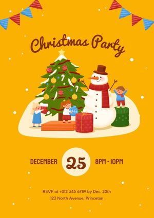 holiday, celebration, festival, Yellow Illustration Cute Christmas Party Poster Template