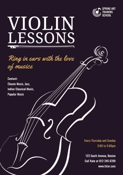 musical, instrument, lession, Violin Lessons Poster Template