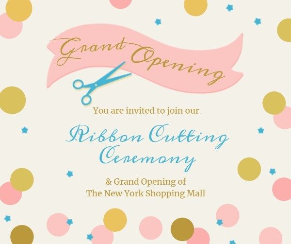 celebration, business, celebrate, Pink And Yellow Grand Opening Cutting Ribbon Invitation Facebook Post Template