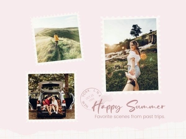 travel, journey, trip, Pastel Pink Stamp Vacation Collage Photo Collage 4:3 Template