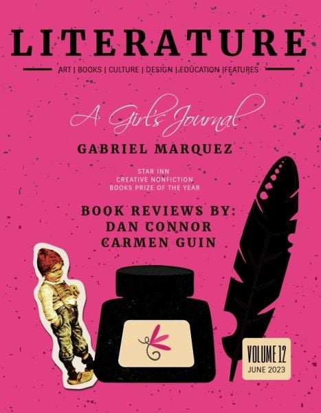 art, feather, illustration, Pink Literature Magazine Book  Magazine Cover Template