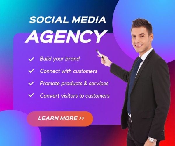 marketing, work, company, Blue Social Media Agency  Facebook Post Template