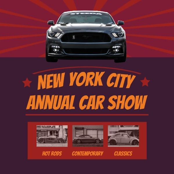 event, vehicle, transport, Red Annual Car Show  Instagram Post Template