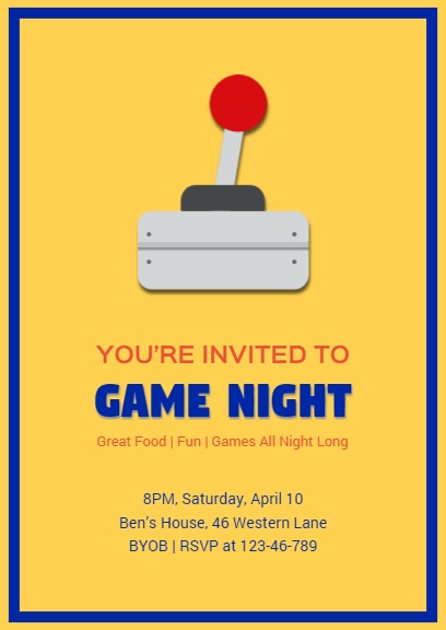 Yellow Game Night Invitation