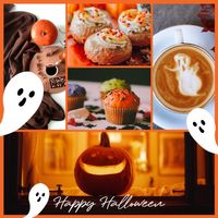 festival, celebration, dog, Orange Montage Halloween Holiday Photo Collage (Square) Template
