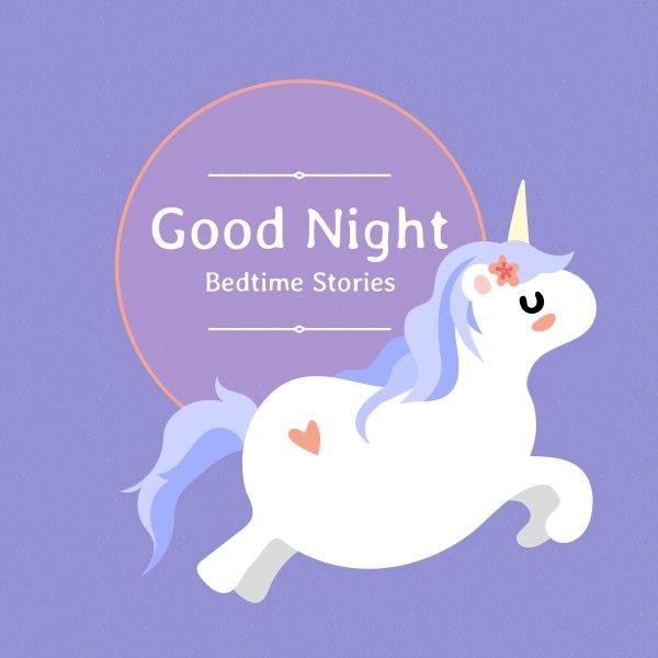 animal, dream, mystery, Purple Unicorn Good Night Bedtime Stories Podcast Cover Template