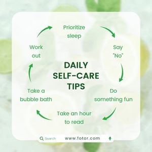 self care, steps, infographic, Green Daily Self-care Tips Instagram Post Template