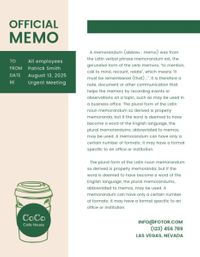 cafe, drinks, cup, Green Coffee House  Memo Template