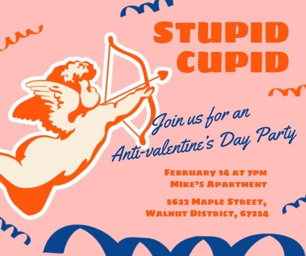party, love, valentines day, Orange Stupid Cupid Anti-valentine's Day Facebook Post Template
