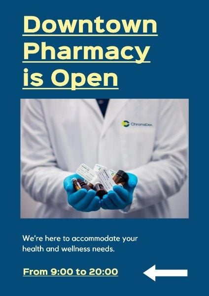 drug store, opening, store, Blue Downtown Pharmacy Poster Template