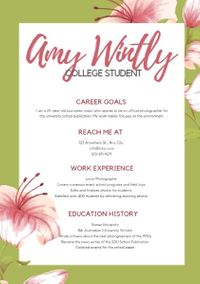 Green And Pink Floral Style Student CV Resume