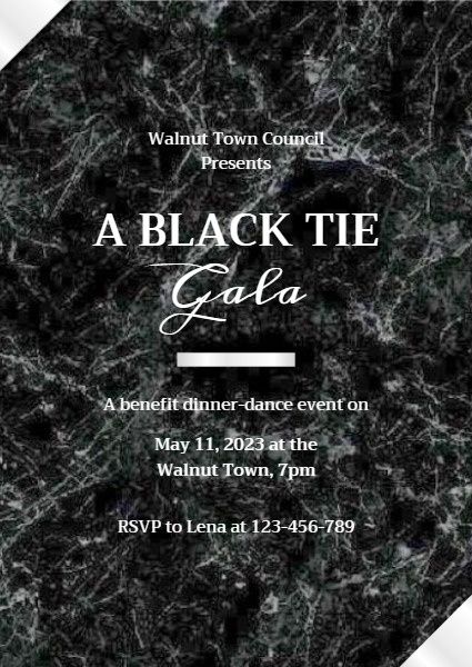 event, ceremony, ball, Marble Texture Black Tie Invitation Template