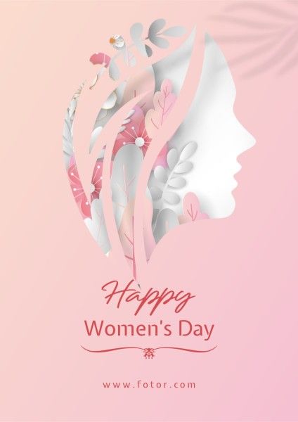 粉红色插画 妇女节快乐 英文海报