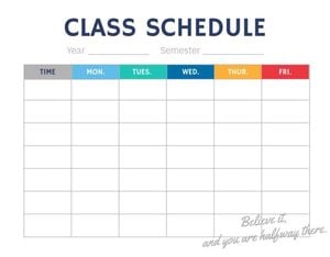 term, semester, blank, White Background Class Schedule Template