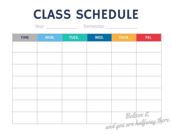 White Background Class Schedule