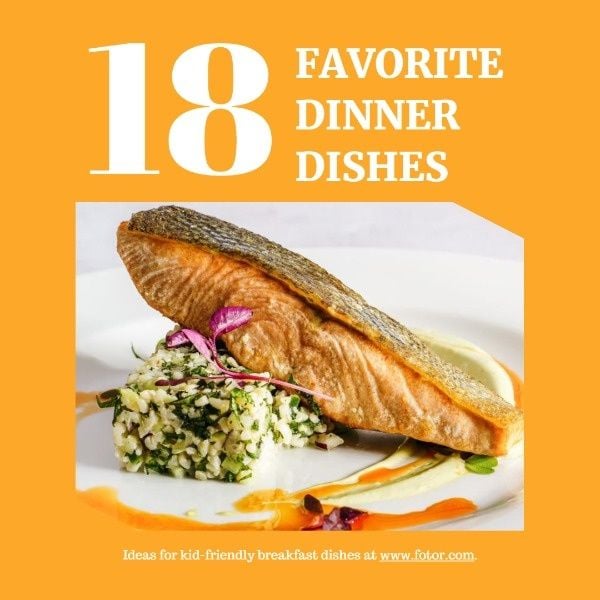 recipe, cook, food, Orange Background Dinner Dishes  Instagram Post Template