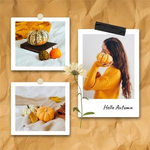 fall, season, greeting, Orange And Beige Paper Scraps Autumn Photo Collage Instagram Post (Square) Template
