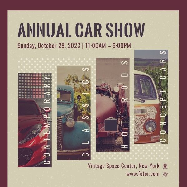 vehicle, transport, automobile, Vintage Annual Car Show Instagram Post Template